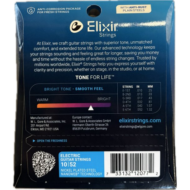 Elixir Nanoweb Electric 10/52 Light-Heavy, Nickel Plated Steel